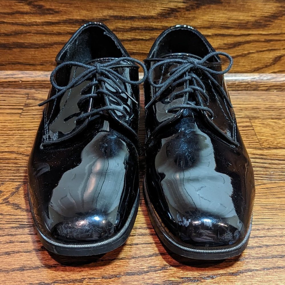 Joseph & Feiss Intl Mens 10.5W black patent dress shoes with leather laces